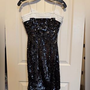 Alice + Olivia Black and White Sequin Strapless Dress